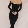 Mesh Halter Dress Long Sleeve Hollow out Bodycon Midi Dress