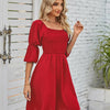 Square Neckline Puff Sleeve Backless Dress for Women.