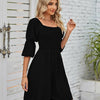 Square Neckline Puff Sleeve Backless Dress for Women.