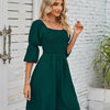 Square Neckline Puff Sleeve Backless Dress for Women.